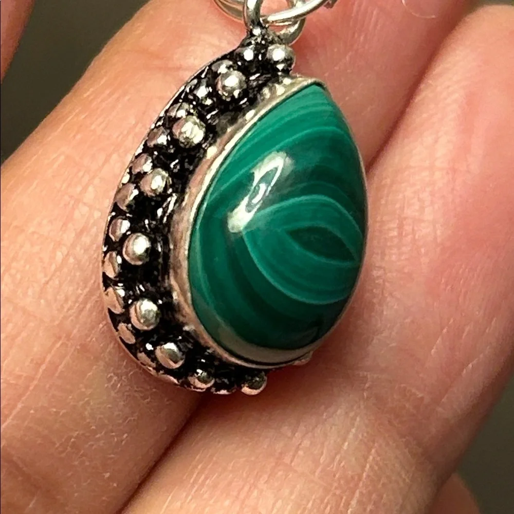 Sterling Silver Teadrop Malachite Pendant - Picture 3 of 4